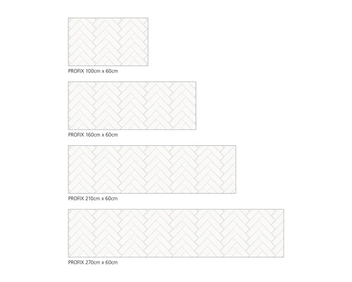 Mehrere PROFIX Bodenbeläge in verschiedenen Größen mit Fischgrätmuster.