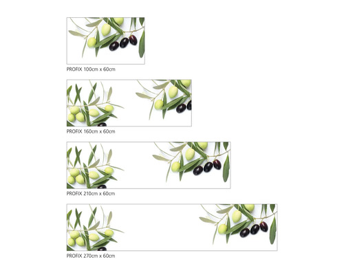 Verschiedene Größen eines Spritzschutzes mit Olivenmotiv