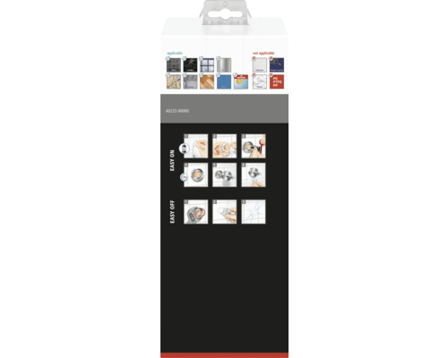 Verpackung mit Informationen zur Anbringung und zu geeigneten Untergründen