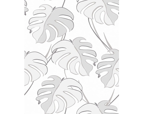 Vliestapete 81604 Kylie Monstera Blätter weiß grau Tapete mit Monstera Blattmuster