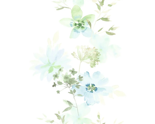 Vliestapete 81624 Kylie Pastell Blumen weiß grün Aquarellmalerei von Blumenmuster
