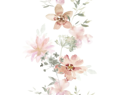 Vliestapete 81626 Kylie Blumen Pastell weiß pink Aquarellmalerei mit floralem Muster