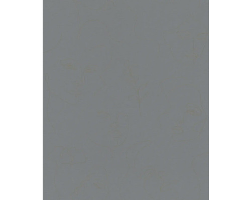 Vliestapete 82438 Kylie Textiloptik anthrazit Tapete mit Gesichtern und Blattmotiven