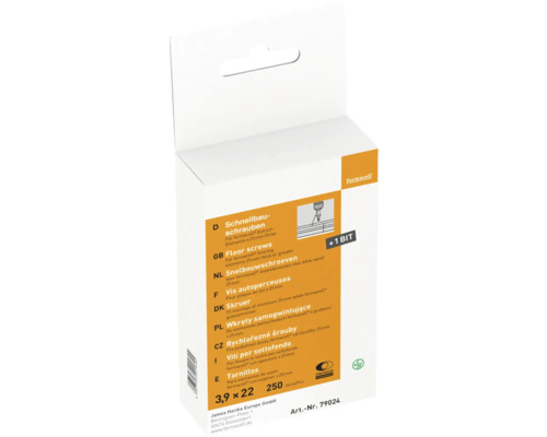 Schnellbauschrauben 3,9 x 22 Millimeter, 250 Stück, inklusive Bit