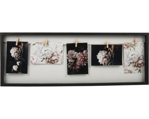 Bilderrahmen Collage schwarz 70x25 cm 5 Fotos mit Holzklammern