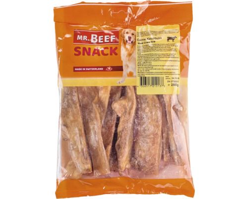 Hundesnack, Mr. Beef Carne Kausticks 250 g Kauartikel Mr Beef Snack Rinderkaustreifen in durchsichtiger Verpackung