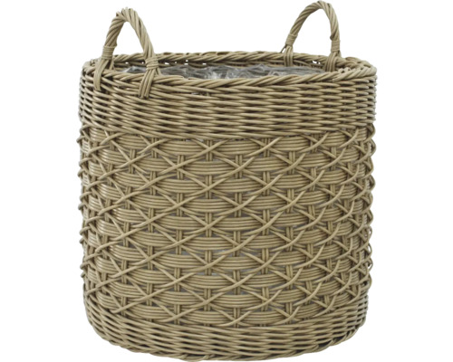 Runder Pflanztopf aus Rattan mit Tragegriffen