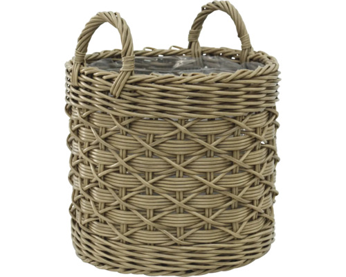 Runder Pflanzkorb aus Rattan mit Griffen