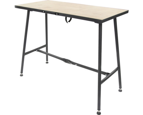 Werkbank mit Holzplatte und Metallgestell