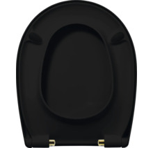 REIKA WC-Sitz MINO schwarz matt Scharniere Gold poliert mit Absenkautomatik und Quick&Clean universell passend