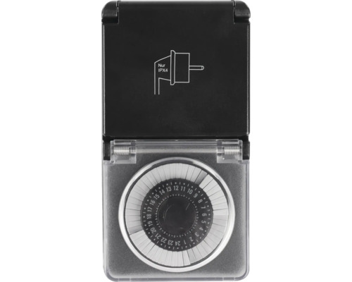 Zeitschaltuhr IP44 mechanisch schwarz bis 3500 W für außen geeignet Analoge Zeitschaltuhr für den Außenbereich
