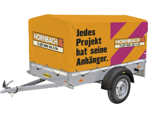 Anhänger mit Plane und Hornbach Aufdruck