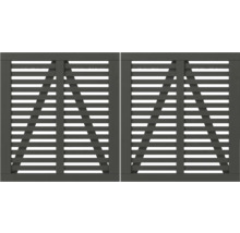 Zwei graue Sichtschutzelemente mit horizontalen Lamellen