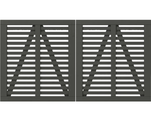 Zwei graue Sichtschutzelemente mit horizontalen Lamellen