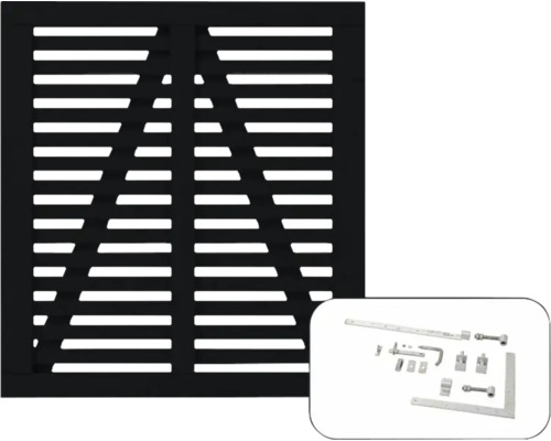 Schwarzes Gartentor mit Beschlägen