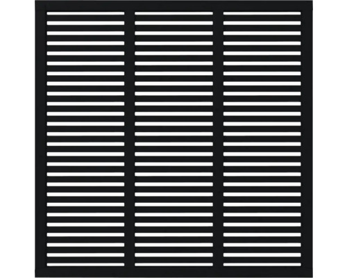 Hauptelement PLUS Harmoni 180 x 180 cm RAL 9005 schwarz Ansicht einer schwarzen Sichtschutzwand mit horizontalen Lamellen