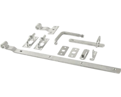 Torriegel-Set mit verschiedenen Beschlägen und Riegeln.