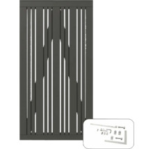 Graue Zaunblende aus Aluminium mit passenden Montageteilen
