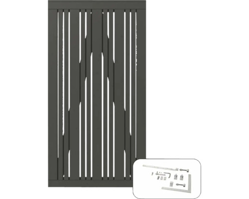 Graue Zaunblende aus Aluminium mit passenden Montageteilen