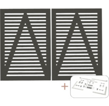 Zwei Fensterläden mit Dreiecksmuster und Montagematerial