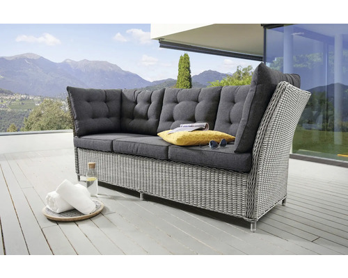 Loungesofa Destiny PALMA 3-Sitzer, inkl. Auflagen, Polyrattan, vintage weiß Gartenlounge Ecksofa mit Polsterauflagen auf einer Terrasse