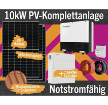 PV-Komplettanlage mit Speicher 7,68 kW (notstromfähig) 10 kWp inkl. Hybrid-Wechselrichter + Zubehör für Ziegeldach Solarmodul-Set PV-Modul Anzahl 24 Stück-thumb-0