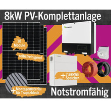 PV-Komplettanlage mit Speicher 7,68 kW (notstromfähig) 8 kWp inkl. Hybrid-Wechselrichter + Zubehör für Trapezblechdach Solarmodul-Set Anzahl Module 18 Stück-thumb-0