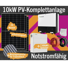 PV-Komplettanlage mit Speicher 7,68 kW notstromfähig 10 kWp inkl. Hybrid-Wechselrichter + Zubehör für Trapezblechdach Anzahl Module 24 Stück-thumb-0