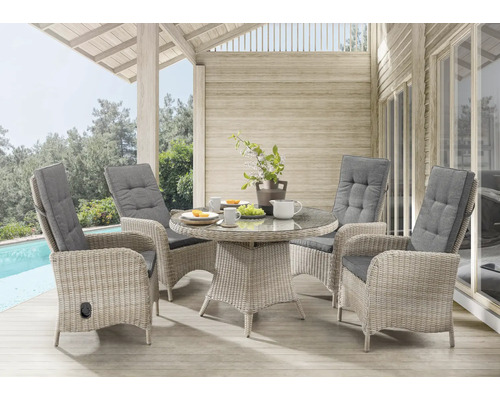 Gartenmöbelset Destiny Palma Luna natur 5-teilig bestehend aus: 4x Sessel und Tisch