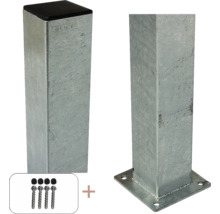 Zwei verzinkte Zaunpfosten mit Schrauben