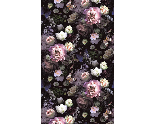 Fototapete Vlies 81603 Jackie Blumen schwarz 3-tlg. 159 x 270 cm Blumentapete mit Rosen, Tulpen und Schmetterlingen