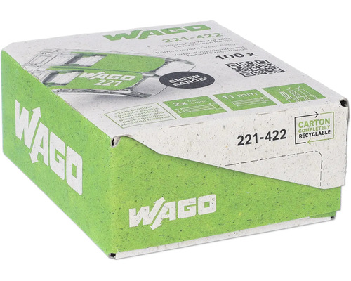 Wago 221-422 Verbindungsdosenklemme 4 mm² 2-Leiter Hebelklemme grün 100 Stück
