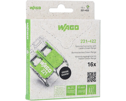 Wago 221-422 Verbindungsdosenklemme 4 mm² 2-Leiter Hebelklemme grün 16 Stück