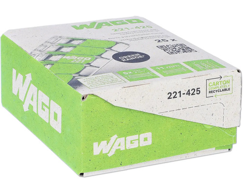 Wago 221-425 Verbindungsdosenklemme 4 mm² 5-Leiter Hebelklemme grün 25 Stück