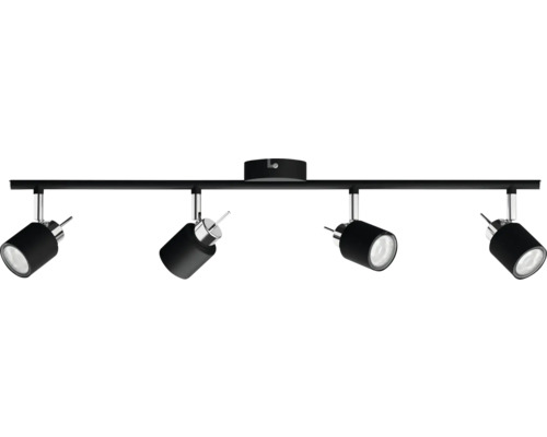 Schwarze Strahlerleuchte mit vier Lampen für die Deckenmontage