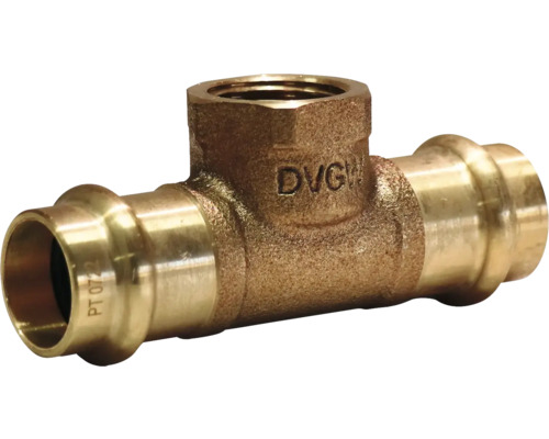 Pressfitting T-Stück Rotguss Presskontur V + M 15 mm x 1/2" IG x 15 mm DVGW für Kupferrohr T-Stück aus Messing für Rohrinstallationen