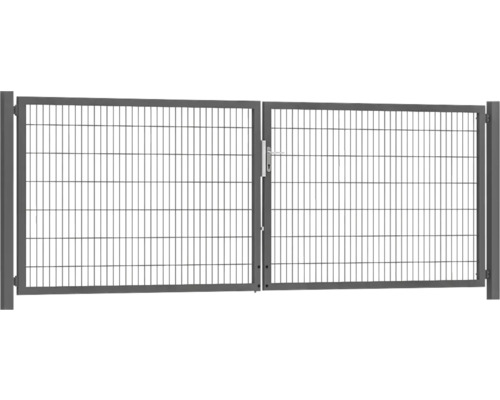 Premium-Doppeltor 400 x 140 cm 8/6/8 Rahmen 60x40 inkl. Pfosten zum Einbetonieren RAL 7016 anthrazit