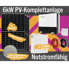 PV-Komplettanlage mit Speicher 7,68 kW (notstromfähig) 6 kWp inkl. Hybrid-Wechselrichter + Zubehör für Welleternit Solarmodul-Set Anzahl Module 14 Stück-thumb-0