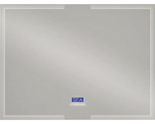 Rechteckiger Spiegel mit LED-Beleuchtung und digitaler Anzeige für Badezimmer