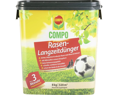 Rasen-Langzeitdünger COMPO 8 kg 320 m² mineralischer Dünger Compo Rasen Langzeitdünger im Eimer, 8 Kilogramm für maximale Ergiebigkeit