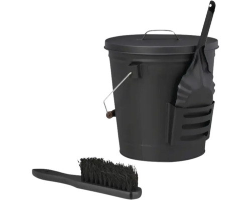 Ascheeimer-Set Valo oval 15 Liter schwarz inkl. Schaufel und Besen