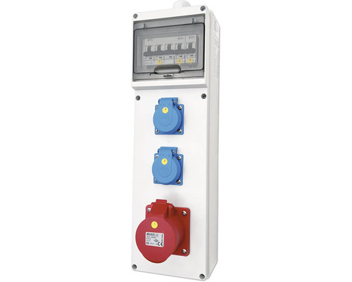 Wandverteiler IP54 1xCEE 16A 400V 1 LS C-16A 3-Polig 2x Schutzkontakt-Dose 230V Elektroverteilerkasten mit Sicherungen und Steckdosen
