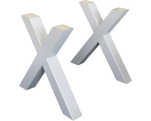 Tischgestellt-Set X-Form MDF für Couchtisch Stahl silber gebürstet-Optik Höhe: 422 mm