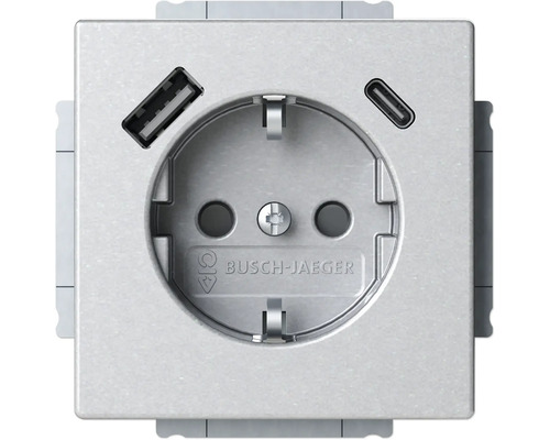 Busch-Jaeger 20 EUCB2USBAC-83 USB-Steckdose Safety+ mit USB A/C Future Linear alu Steckdose mit USB-A- und USB-C-Anschlüssen