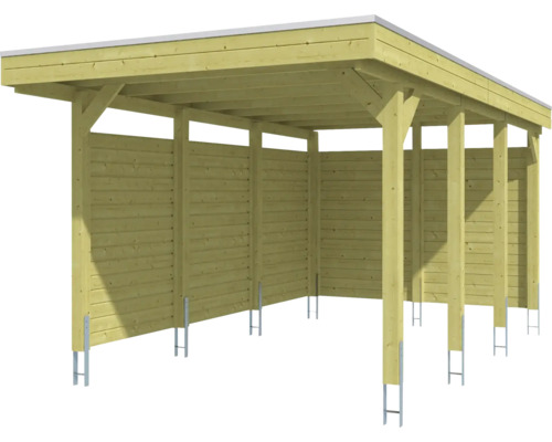 Holzcarport mit Flachdach und Seitenwänden