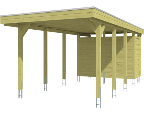 Holzcarport mit Flachdach und Geräteraum