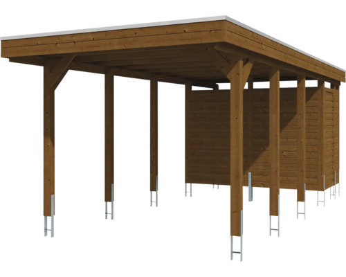 Holzcarport mit Seitenwänden zum Schutz von Fahrzeugen