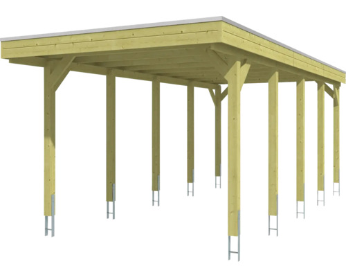 Holzcarport mit Flachdach und Pfostenfundamenten