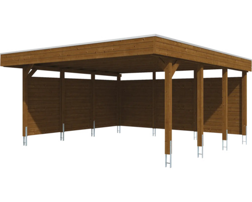 Holzcarport mit Flachdach und Seitenwänden