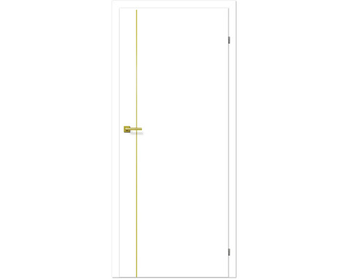 Pertura Zimmertür Anea 01 Dekor Weiß 86x198,5 cm Rechts ohne Schlüssellochbohrung Weiße Innentür mit goldenem Türgriff und Zierlinie